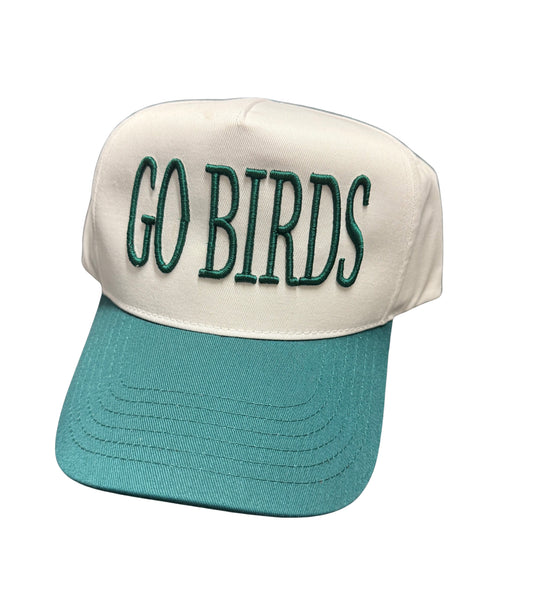 BIRDS Retro Puff Snapback Hat (White & Forest Green)