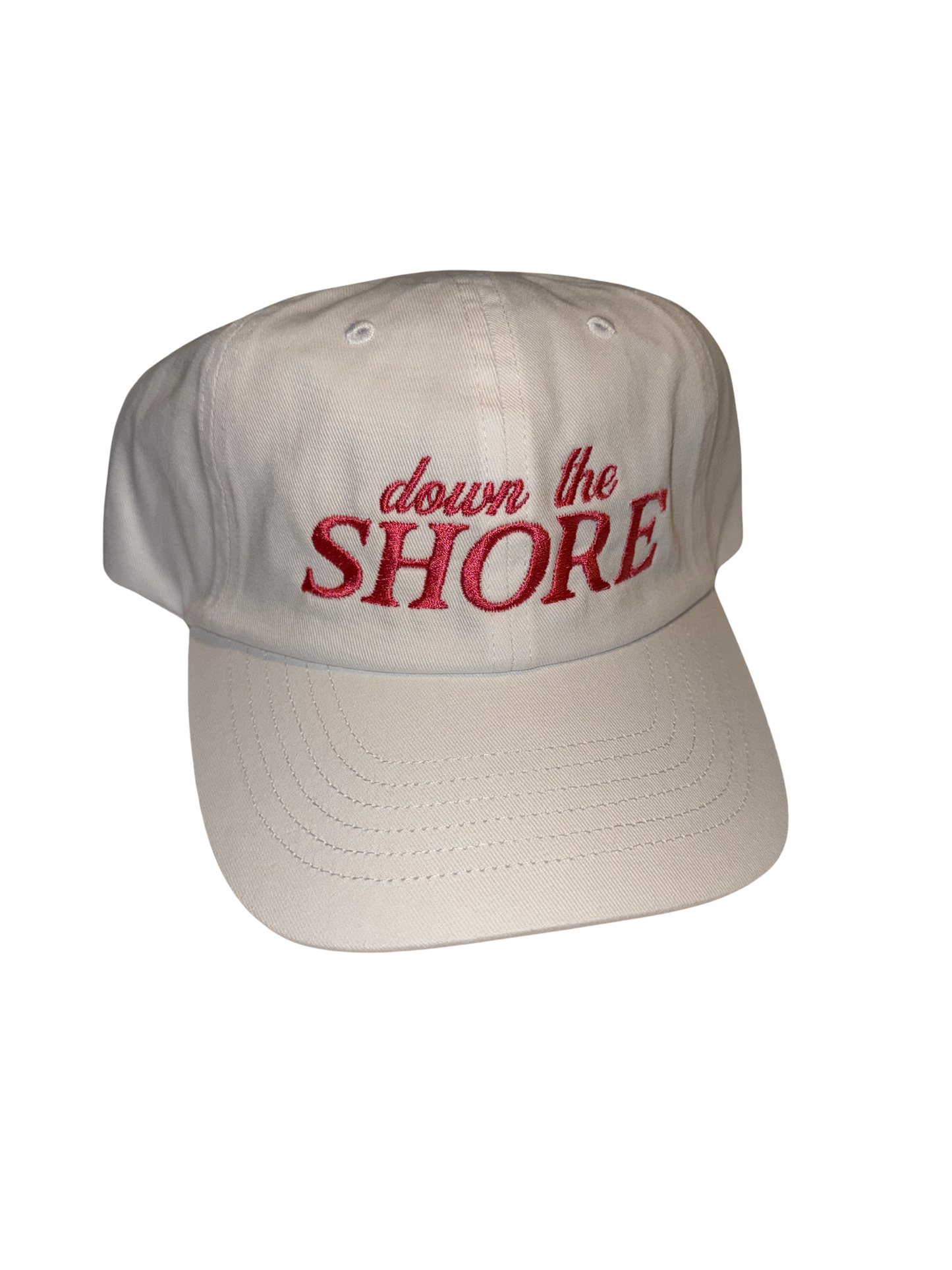 Down the Shore (White | Pink Lettering) Baseball Hat