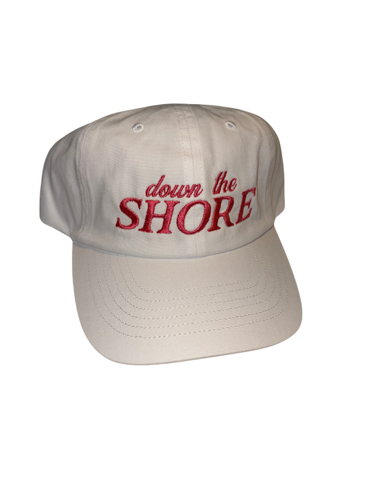 Down the Shore (White | Pink Lettering) Baseball Hat