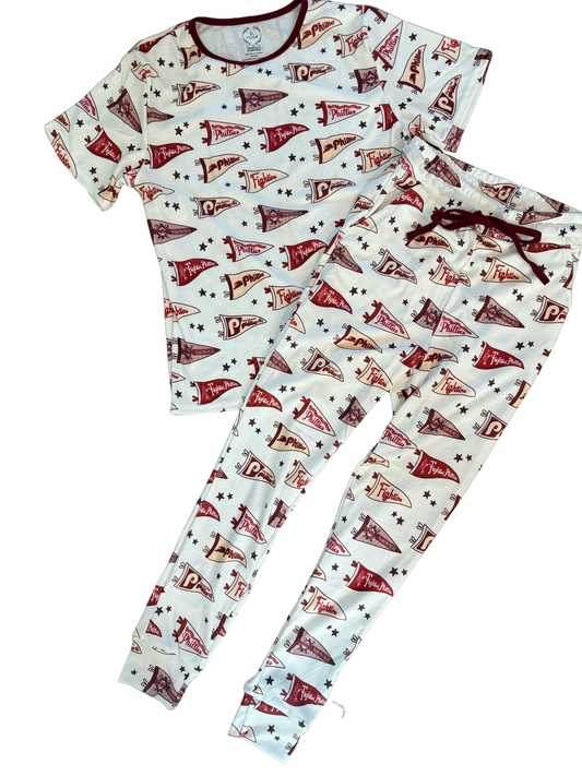 Vintage Pennant Women's Fit Tee & Jogger Pajama Set (Ribbed)