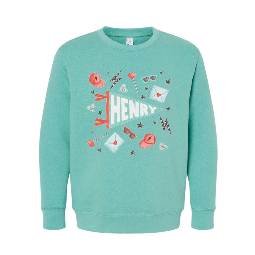 Teal Watercolor Valentine (Unisex Crewneck)